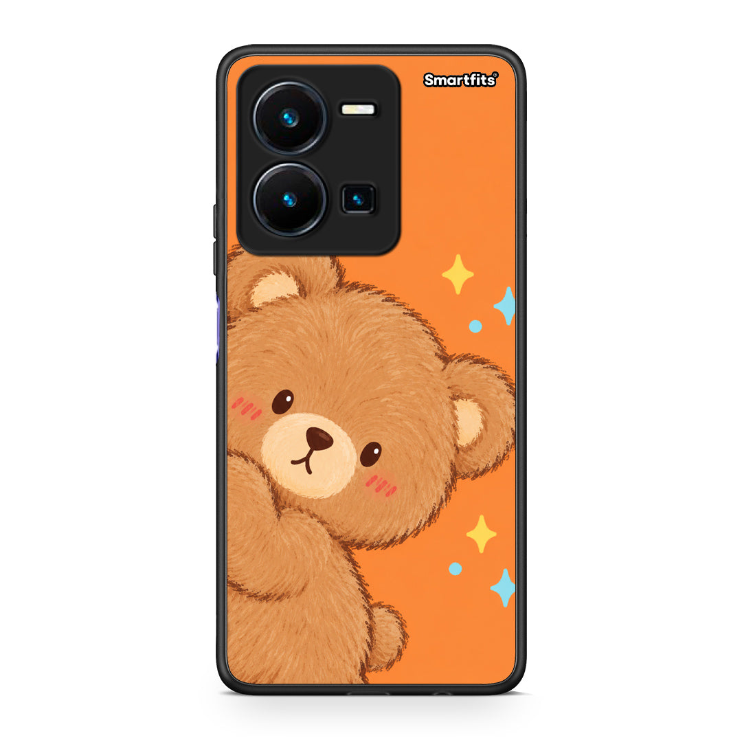 Θήκη Vivo Y22s / Y35 4G Peekaboo Teddy on Orange από τη Smartfits με σχέδιο στο πίσω μέρος και μαύρο περίβλημα | Vivo Y22s / Y35 4G Peekaboo Teddy on Orange case with colorful back and black bezels