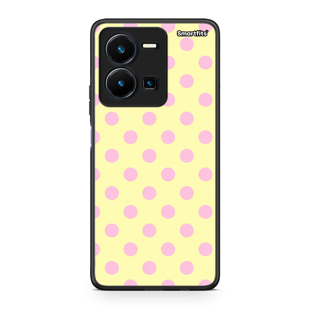 Θήκη Vivo Y22s / Y35 4G Pink Polka Dots on Yellow από τη Smartfits με σχέδιο στο πίσω μέρος και μαύρο περίβλημα | Vivo Y22s / Y35 4G Pink Polka Dots on Yellow case with colorful back and black bezels