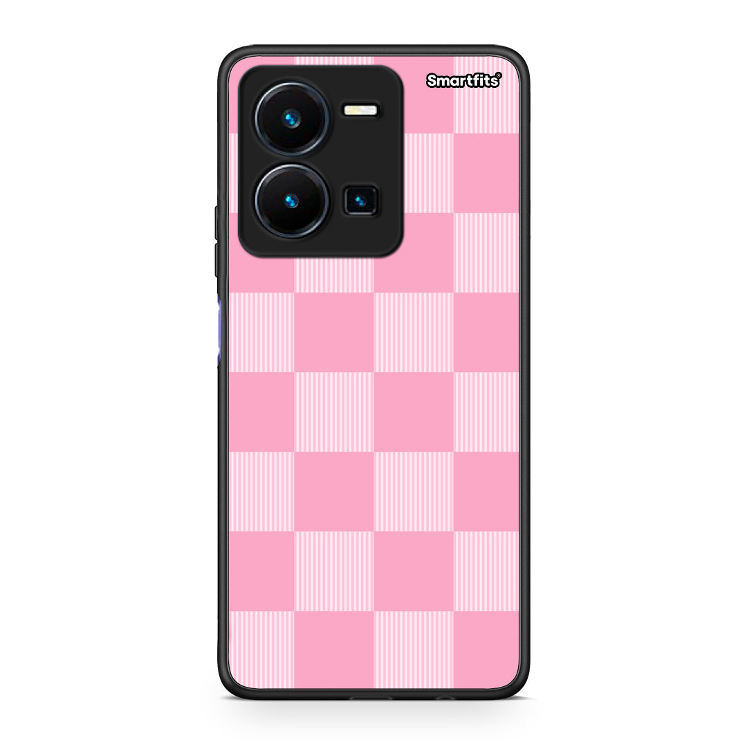 Θήκη Vivo Y22s / Y35 4G Pink and White Striped Checks από τη Smartfits με σχέδιο στο πίσω μέρος και μαύρο περίβλημα | Vivo Y22s / Y35 4G Pink and White Striped Checks case with colorful back and black bezels