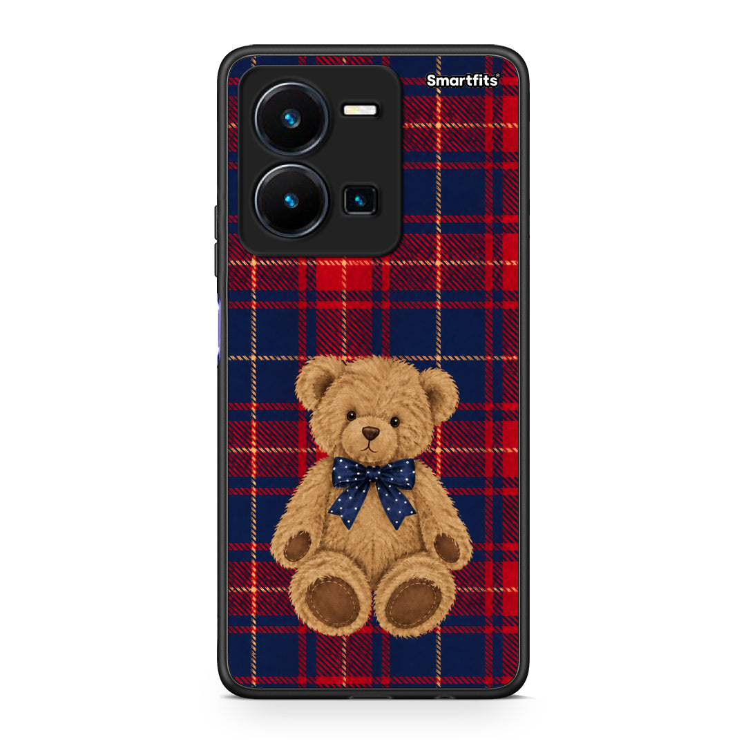 Θήκη Vivo Y22s / Y35 4G Teddy Bear on Red and Navy Tartan από τη Smartfits με σχέδιο στο πίσω μέρος και μαύρο περίβλημα | Vivo Y22s / Y35 4G Teddy Bear on Red and Navy Tartan case with colorful back and black bezels