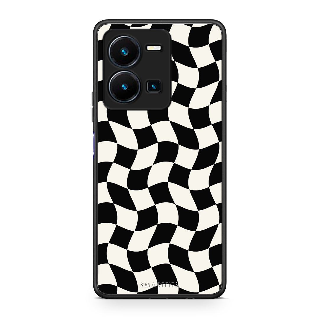 Θήκη Vivo Y35 5G Black and Cream Wavy Checkerboard από τη Smartfits με σχέδιο στο πίσω μέρος και μαύρο περίβλημα | Vivo Y35 5G Black and Cream Wavy Checkerboard case with colorful back and black bezels