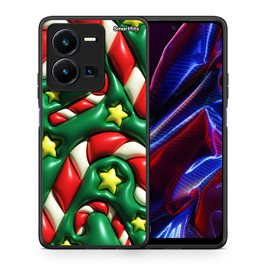 Θήκη Vivo Y35 5G Christmas Bubbles από τη Smartfits με σχέδιο στο πίσω μέρος και μαύρο περίβλημα | Vivo Y35 5G Christmas Bubbles case with colorful back and black bezels
