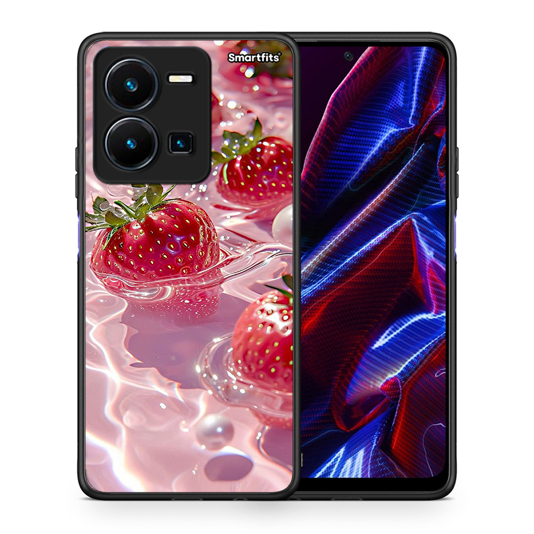 Θήκη Vivo Y35 5G Juicy Strawberries από τη Smartfits με σχέδιο στο πίσω μέρος και μαύρο περίβλημα | Vivo Y35 5G Juicy Strawberries case with colorful back and black bezels