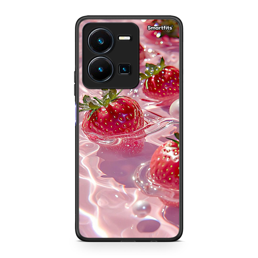Vivo Y35 5G Juicy Strawberries θήκη από τη Smartfits με σχέδιο στο πίσω μέρος και μαύρο περίβλημα | Smartphone case with colorful back and black bezels by Smartfits