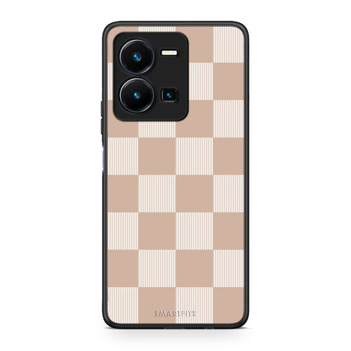 Θήκη Vivo Y35 5G Latte and Cream Striped Checks από τη Smartfits με σχέδιο στο πίσω μέρος και μαύρο περίβλημα | Vivo Y35 5G Latte and Cream Striped Checks case with colorful back and black bezels