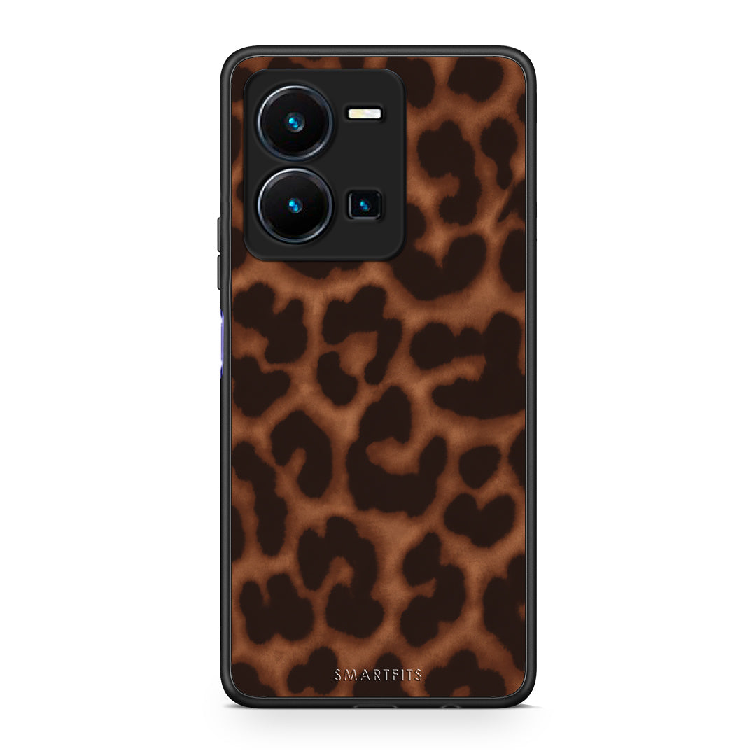 Θήκη Vivo Y35 5G Leopard Print Dark Brown από τη Smartfits με σχέδιο στο πίσω μέρος και μαύρο περίβλημα | Vivo Y35 5G Leopard Print Dark Brown case with colorful back and black bezels