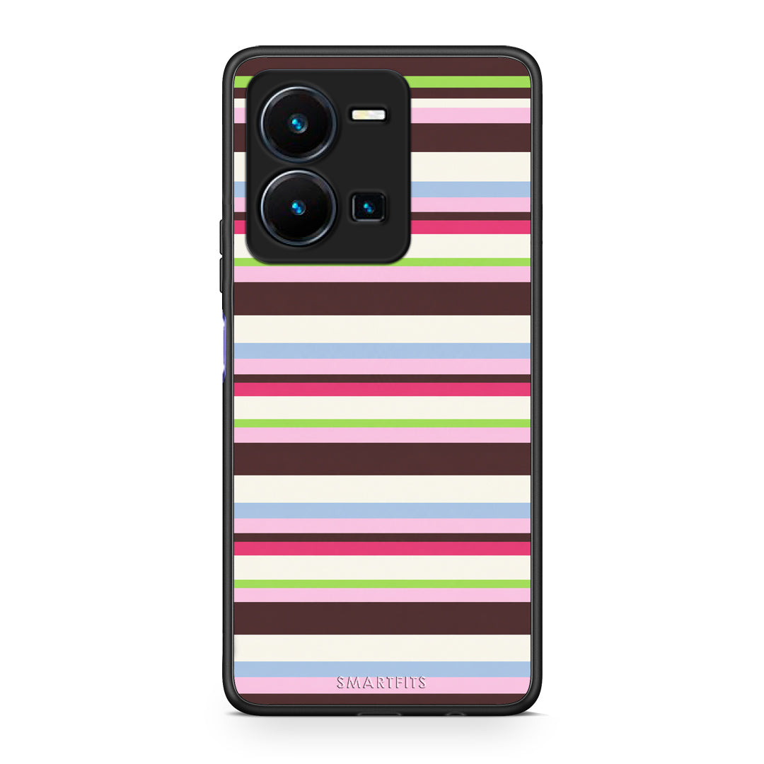 Θήκη Vivo Y35 5G Multicolour Horizontal Stripes από τη Smartfits με σχέδιο στο πίσω μέρος και μαύρο περίβλημα | Vivo Y35 5G Multicolour Horizontal Stripes case with colorful back and black bezels