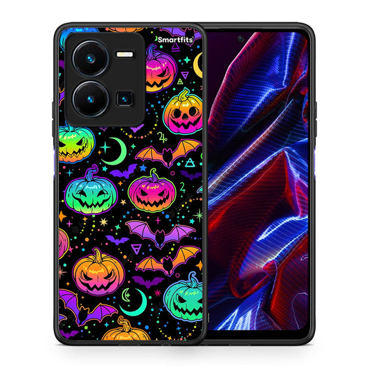 Θήκη Vivo Y35 5G Neon Halloween από τη Smartfits με σχέδιο στο πίσω μέρος και μαύρο περίβλημα | Vivo Y35 5G Neon Halloween case with colorful back and black bezels