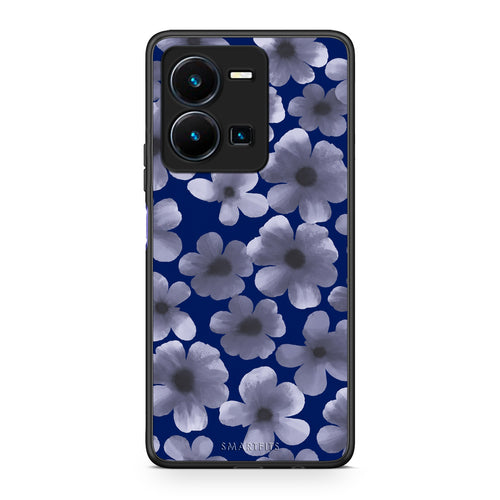 Θήκη Vivo Y35 5G Pale Blue Flowers on Navy από τη Smartfits με σχέδιο στο πίσω μέρος και μαύρο περίβλημα | Vivo Y35 5G Pale Blue Flowers on Navy case with colorful back and black bezels