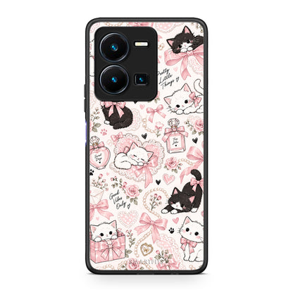 Θήκη Vivo Y35 5G Pink Bows and Kittens Collage από τη Smartfits με σχέδιο στο πίσω μέρος και μαύρο περίβλημα | Vivo Y35 5G Pink Bows and Kittens Collage case with colorful back and black bezels