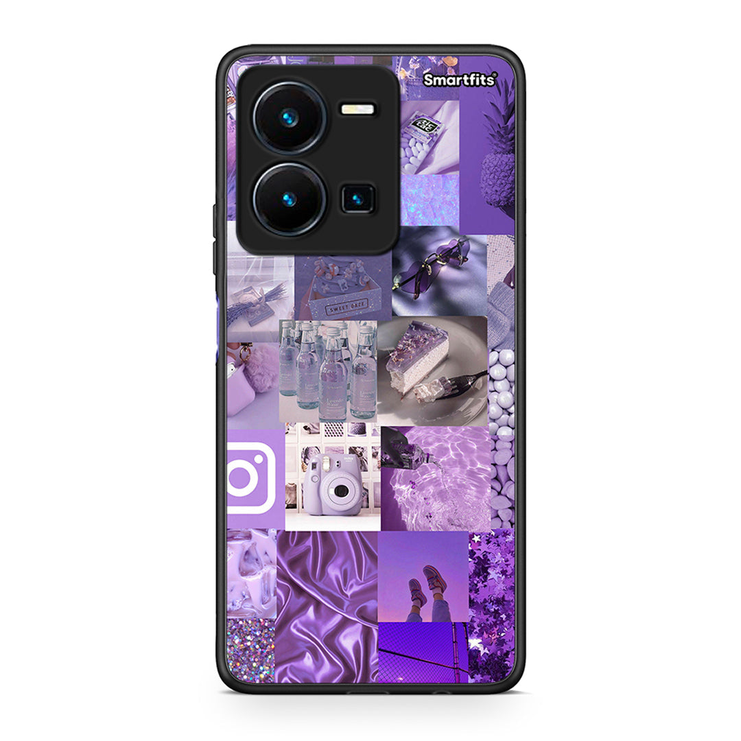 Vivo Y35 5G Purple Aesthetic Collage θήκη από τη Smartfits με σχέδιο στο πίσω μέρος και μαύρο περίβλημα | Smartphone case with colorful back and black bezels by Smartfits