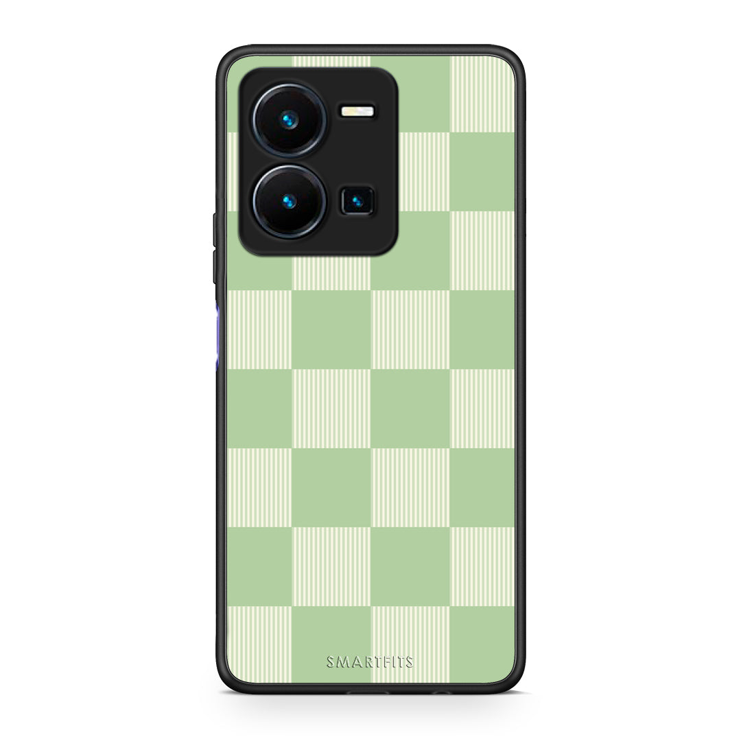 Θήκη Vivo Y35 5G Sage and Cream Striped Checks από τη Smartfits με σχέδιο στο πίσω μέρος και μαύρο περίβλημα | Vivo Y35 5G Sage and Cream Striped Checks case with colorful back and black bezels