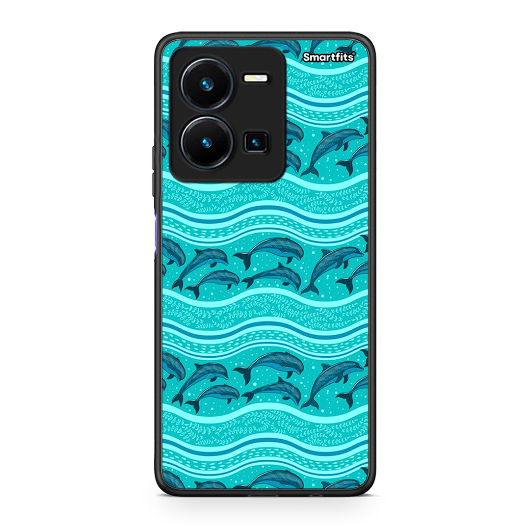 Vivo Y35 5G Swimming Dolphins θήκη από τη Smartfits με σχέδιο στο πίσω μέρος και μαύρο περίβλημα | Smartphone case with colorful back and black bezels by Smartfits