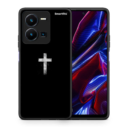 Θήκη Vivo Y35 5G White Cross από τη Smartfits με σχέδιο στο πίσω μέρος και μαύρο περίβλημα | Vivo Y35 5G White Cross case with colorful back and black bezels