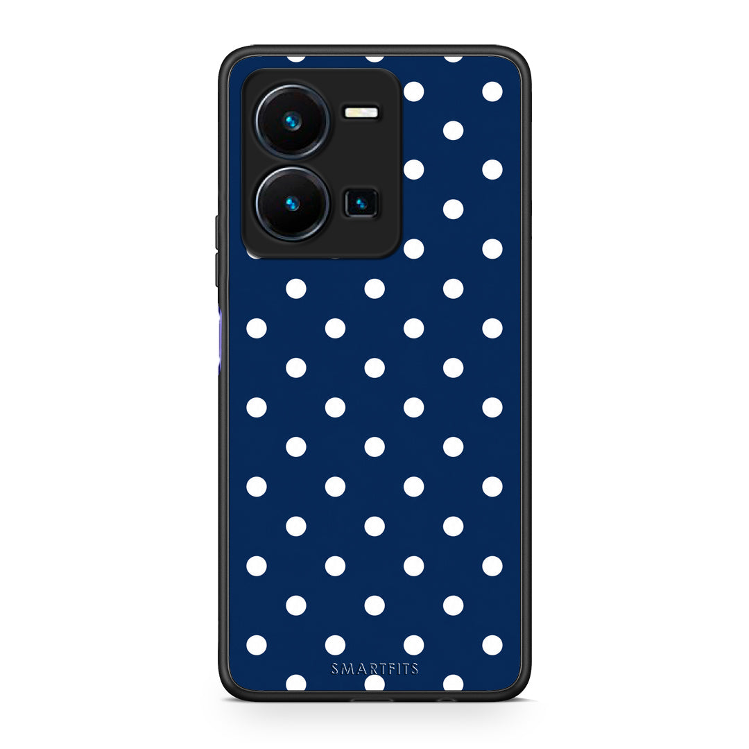 Θήκη Vivo Y35 5G White Small Polka Dots on Navy από τη Smartfits με σχέδιο στο πίσω μέρος και μαύρο περίβλημα | Vivo Y35 5G White Small Polka Dots on Navy case with colorful back and black bezels