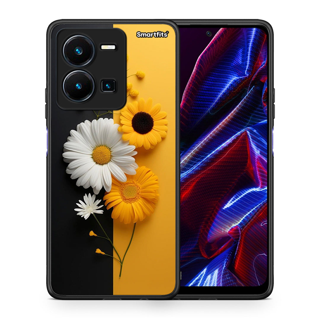 Θήκη Vivo Y35 5G Yellow Daisies από τη Smartfits με σχέδιο στο πίσω μέρος και μαύρο περίβλημα | Vivo Y35 5G Yellow Daisies case with colorful back and black bezels