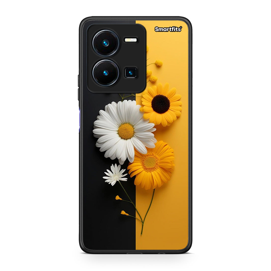 Vivo Y35 5G Yellow Daisies θήκη από τη Smartfits με σχέδιο στο πίσω μέρος και μαύρο περίβλημα | Smartphone case with colorful back and black bezels by Smartfits