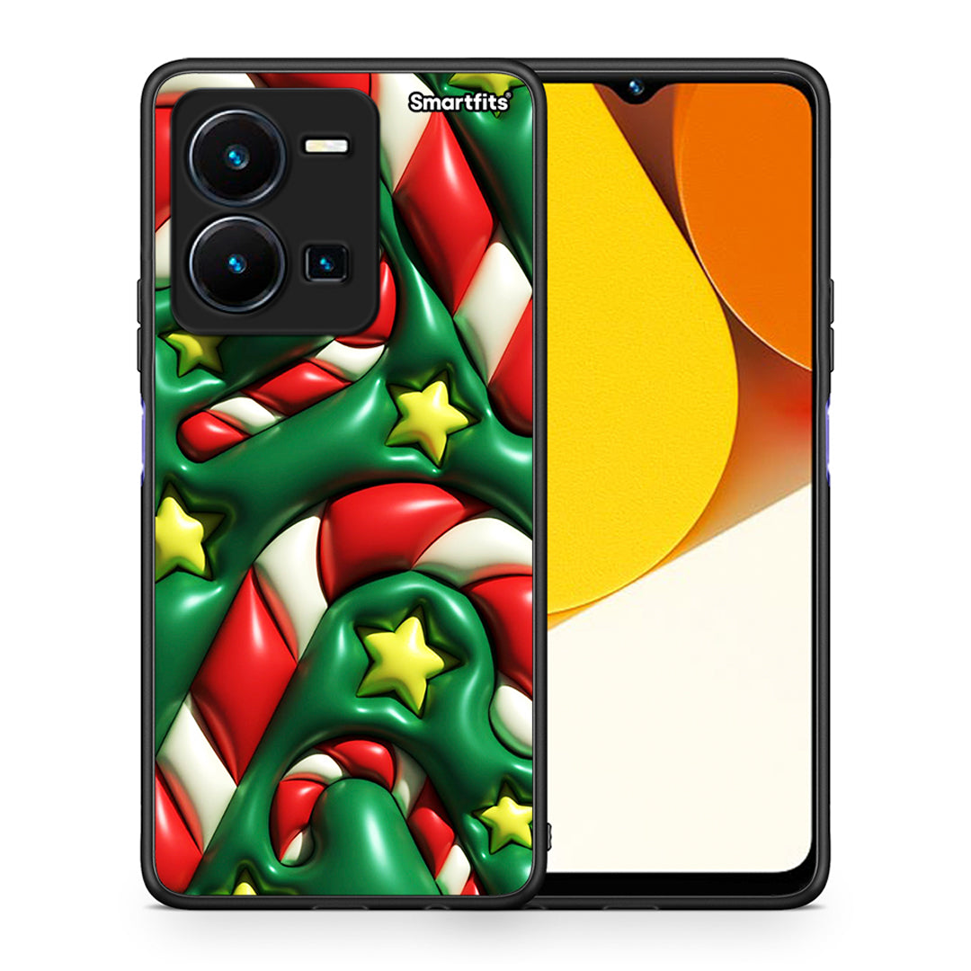 Θήκη Vivo Y35 Christmas Bubbles από τη Smartfits με σχέδιο στο πίσω μέρος και μαύρο περίβλημα | Vivo Y35 Christmas Bubbles Case with Colorful Back and Black Bezels