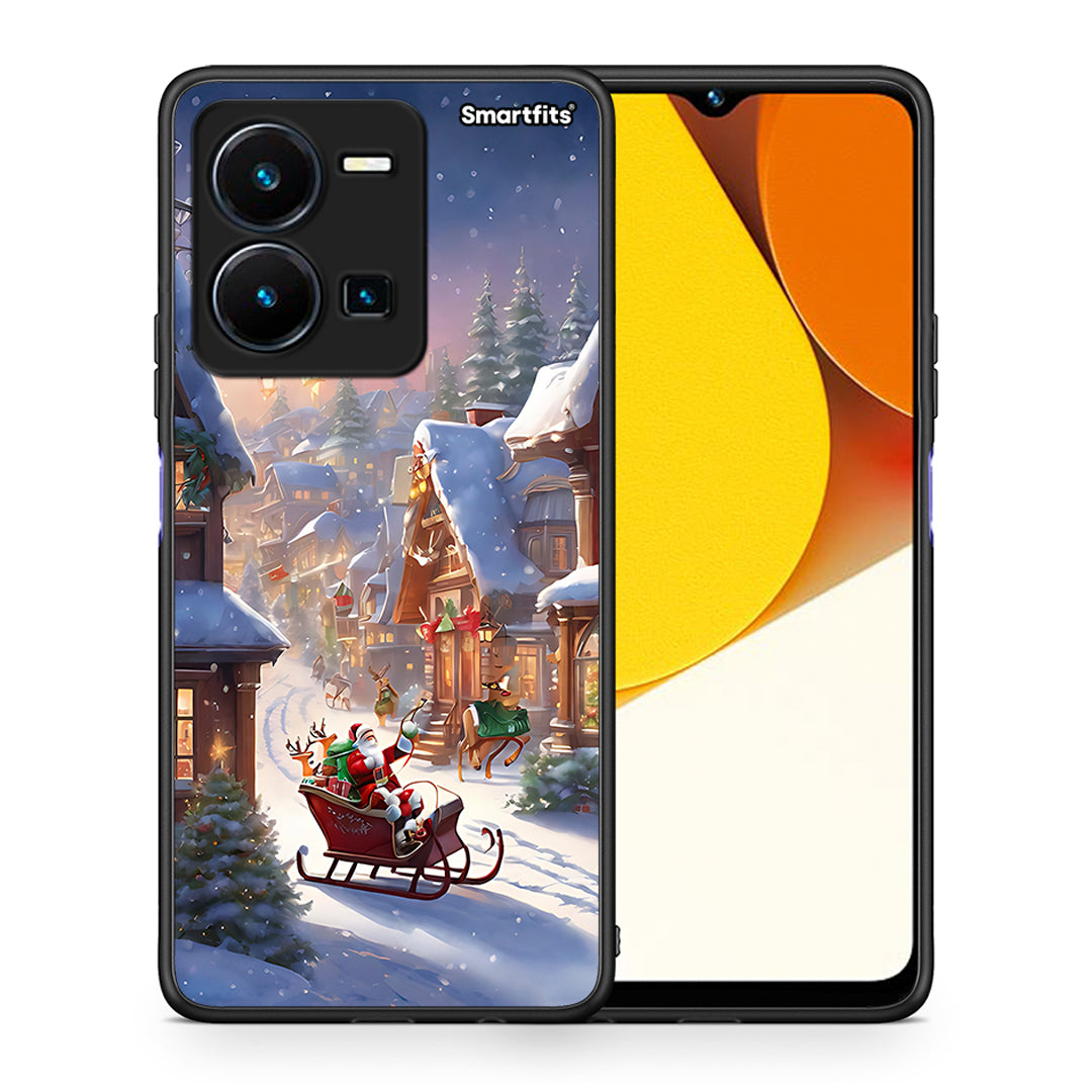 Θήκη Vivo Y35 Christmas Snow από τη Smartfits με σχέδιο στο πίσω μέρος και μαύρο περίβλημα | Vivo Y35 Christmas Snow Case with Colorful Back and Black Bezels