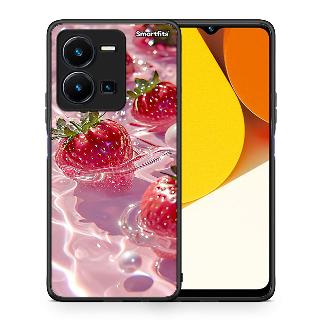 Θήκη Vivo Y35 Juicy Strawberries από τη Smartfits με σχέδιο στο πίσω μέρος και μαύρο περίβλημα | Vivo Y35 Juicy Strawberries Case with Colorful Back and Black Bezels