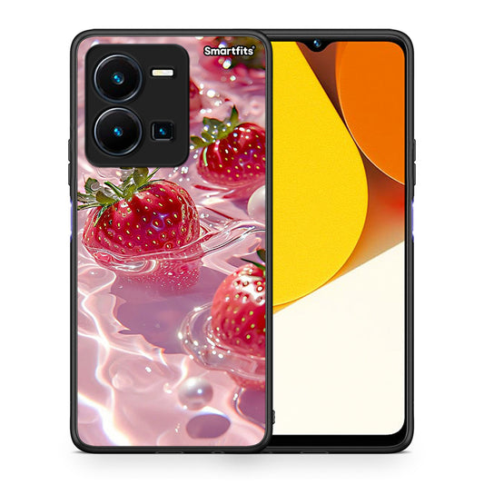 Θήκη Vivo Y35 Juicy Strawberries από τη Smartfits με σχέδιο στο πίσω μέρος και μαύρο περίβλημα | Vivo Y35 Juicy Strawberries Case with Colorful Back and Black Bezels