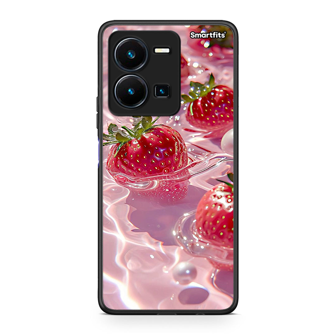 Θήκη Vivo Y35 Juicy Strawberries από τη Smartfits με σχέδιο στο πίσω μέρος και μαύρο περίβλημα | Vivo Y35 Juicy Strawberries Case with Colorful Back and Black Bezels