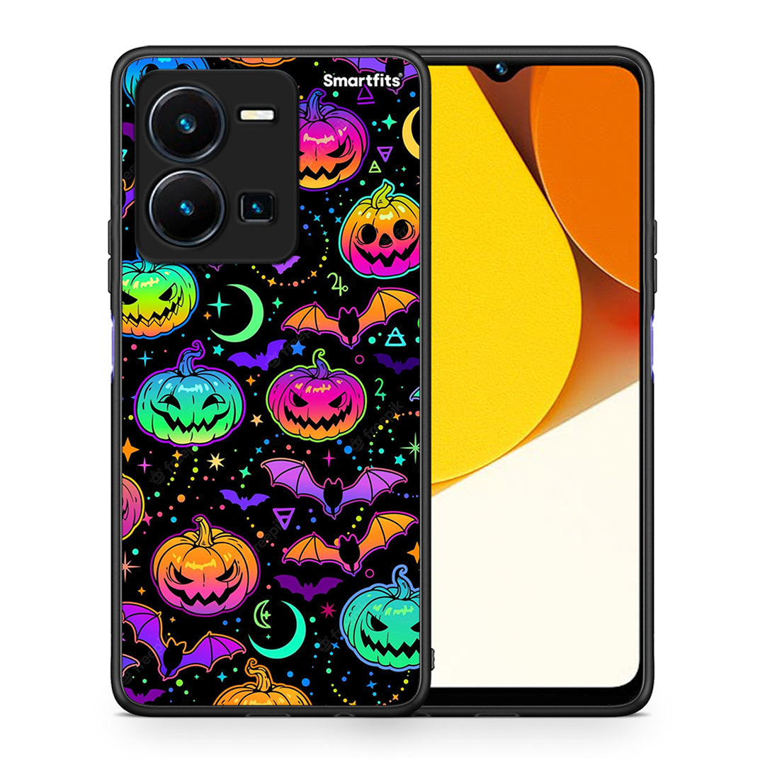Θήκη Vivo Y35 Neon Halloween από τη Smartfits με σχέδιο στο πίσω μέρος και μαύρο περίβλημα | Vivo Y35 Neon Halloween Case with Colorful Back and Black Bezels