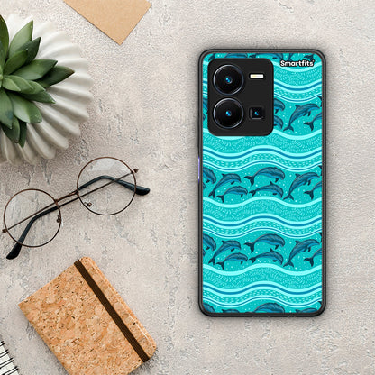 Θήκη Vivo Y35 Swimming Dolphins από τη Smartfits με σχέδιο στο πίσω μέρος και μαύρο περίβλημα | Vivo Y35 Swimming Dolphins Case with Colorful Back and Black Bezels