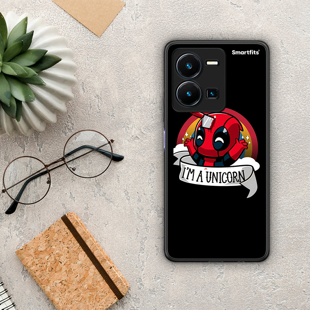 Θήκη Vivo Y35 Unicorn Deadpool από τη Smartfits με σχέδιο στο πίσω μέρος και μαύρο περίβλημα | Vivo Y35 Unicorn Deadpool Case with Colorful Back and Black Bezels