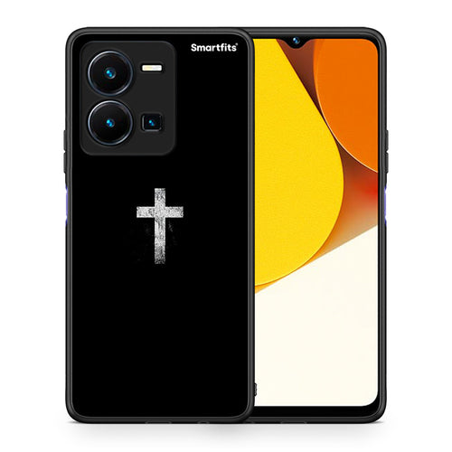 Θήκη Vivo Y35 White Cross από τη Smartfits με σχέδιο στο πίσω μέρος και μαύρο περίβλημα | Vivo Y35 White Cross Case with Colorful Back and Black Bezels