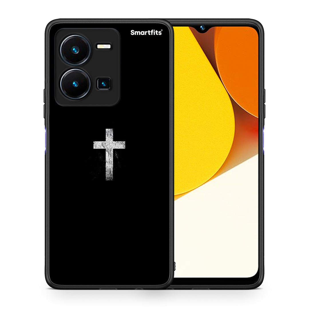 Θήκη Vivo Y35 White Cross από τη Smartfits με σχέδιο στο πίσω μέρος και μαύρο περίβλημα | Vivo Y35 White Cross Case with Colorful Back and Black Bezels