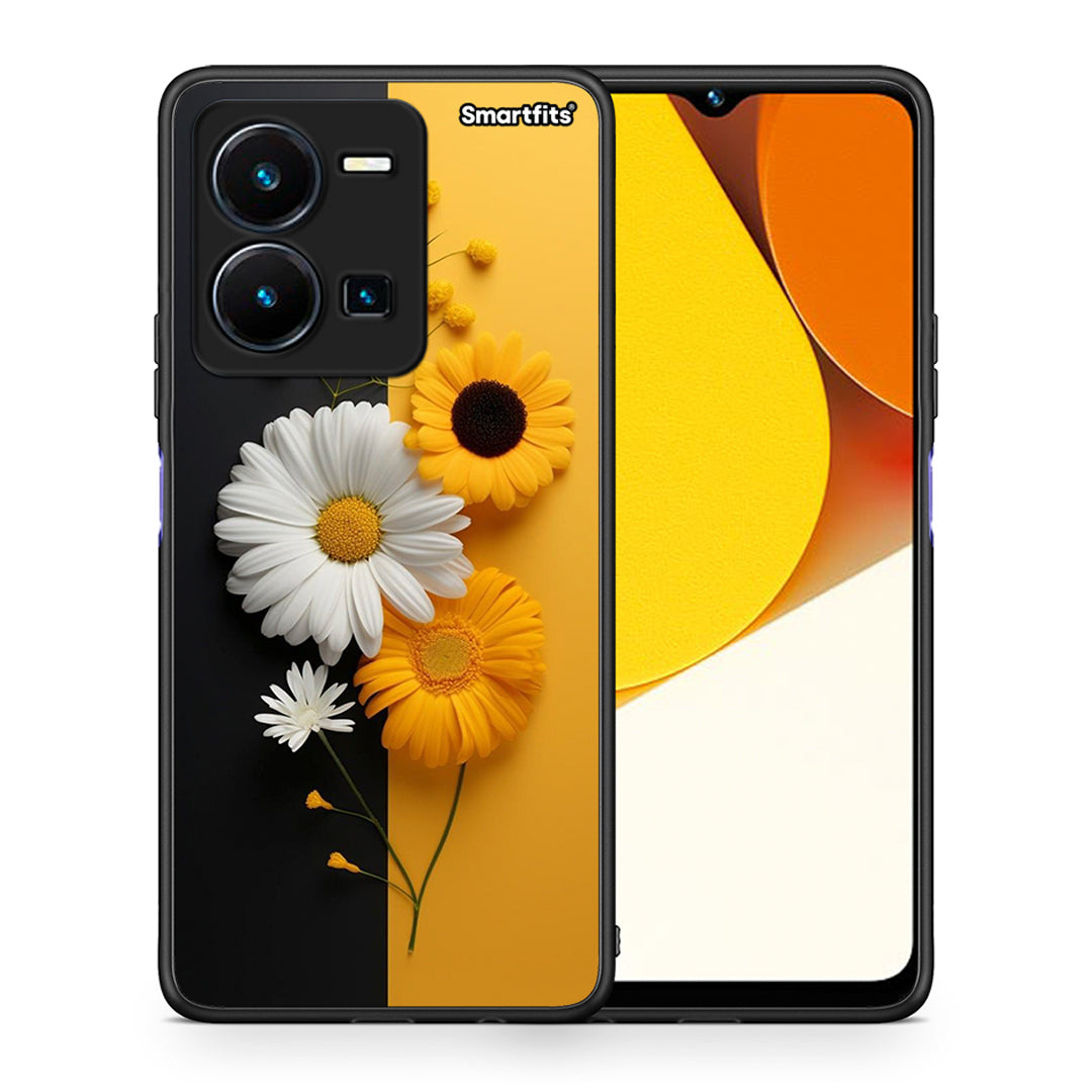 Θήκη Vivo Y35 Yellow Daisies από τη Smartfits με σχέδιο στο πίσω μέρος και μαύρο περίβλημα | Vivo Y35 Yellow Daisies Case with Colorful Back and Black Bezels