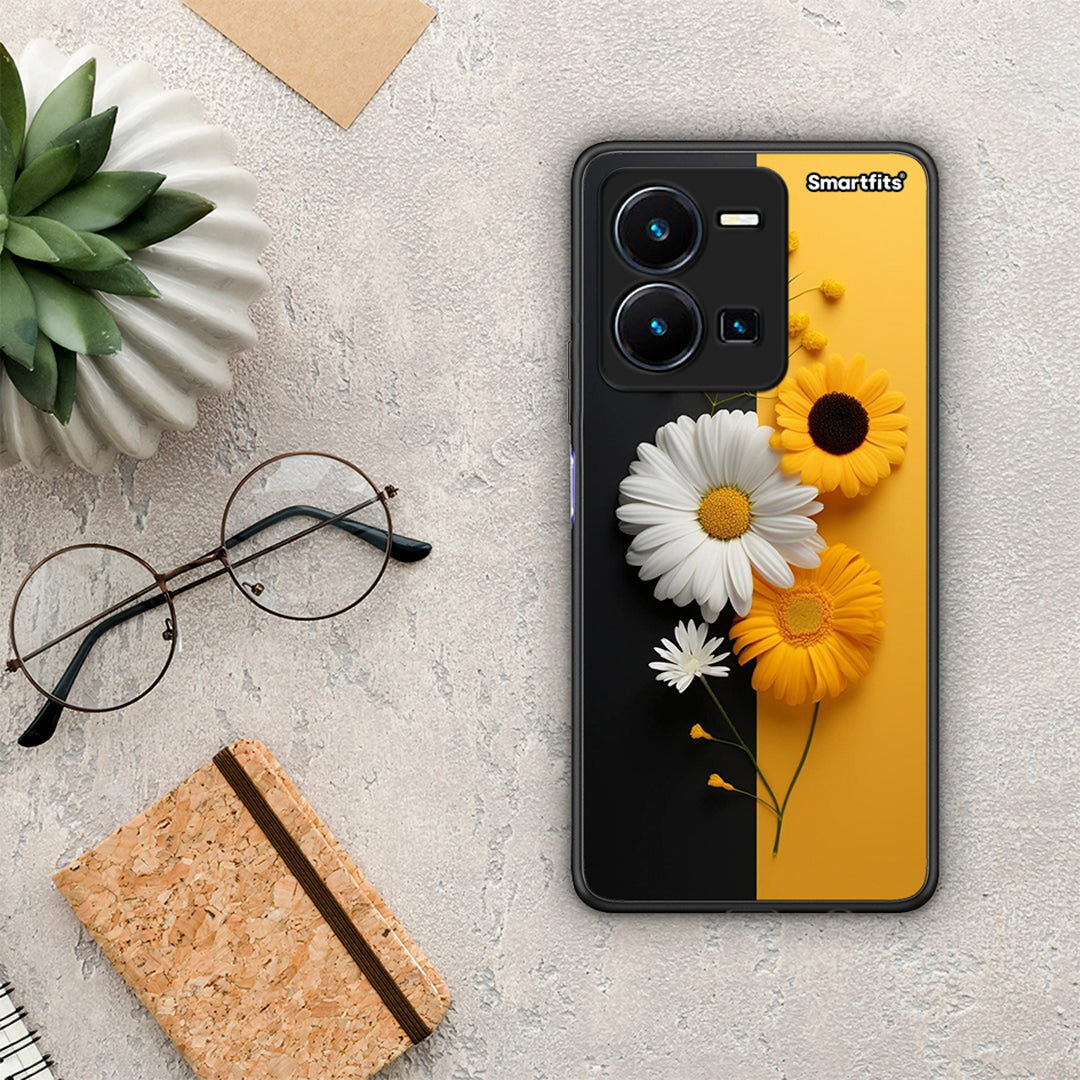 Θήκη Vivo Y35 Yellow Daisies από τη Smartfits με σχέδιο στο πίσω μέρος και μαύρο περίβλημα | Vivo Y35 Yellow Daisies Case with Colorful Back and Black Bezels