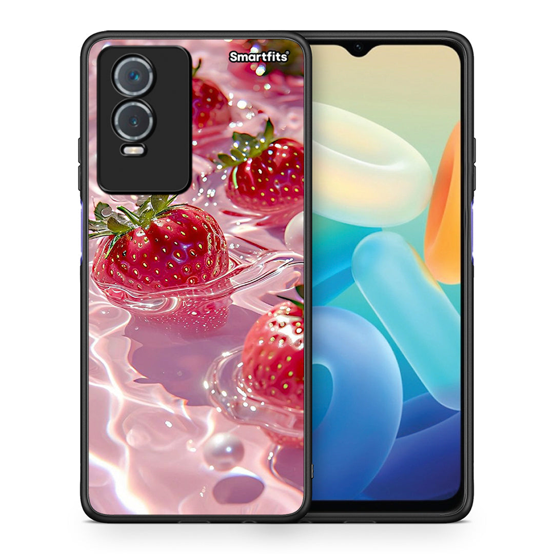 Θήκη Vivo Y76 5G / Y76s / Y74s Juicy Strawberries από τη Smartfits με σχέδιο στο πίσω μέρος και μαύρο περίβλημα | Vivo Y76 5G / Y76s / Y74s Juicy Strawberries case with colorful back and black bezels