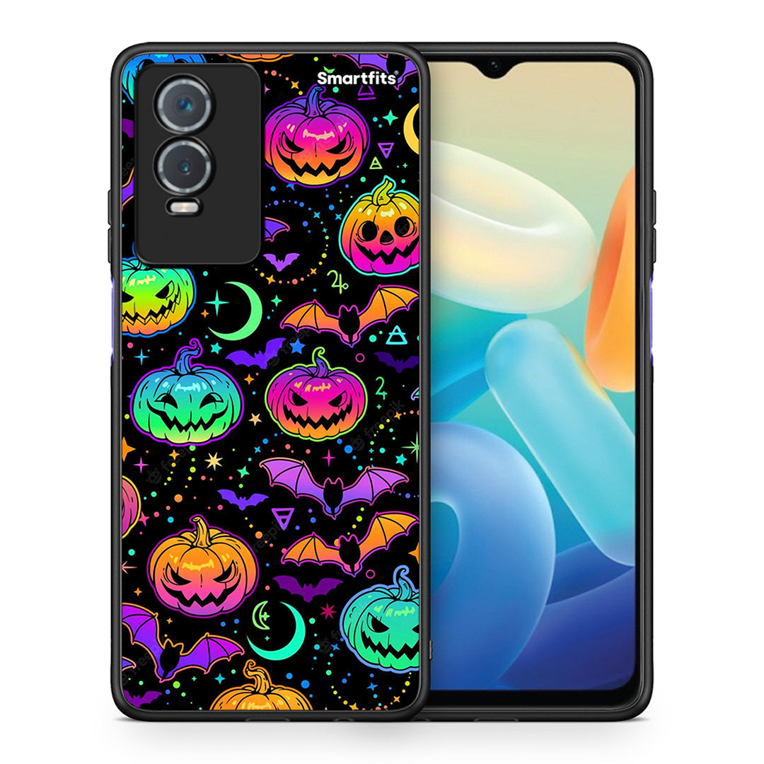 Θήκη Vivo Y76 5G / Y76s / Y74s Neon Halloween από τη Smartfits με σχέδιο στο πίσω μέρος και μαύρο περίβλημα | Vivo Y76 5G / Y76s / Y74s Neon Halloween case with colorful back and black bezels