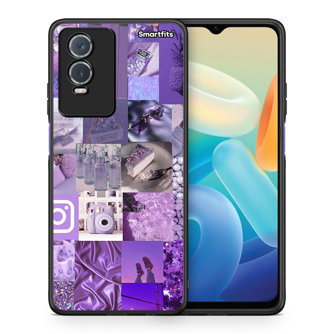 Θήκη Vivo Y76 5G / Y76s / Y74s Purple Aesthetic Collage από τη Smartfits με σχέδιο στο πίσω μέρος και μαύρο περίβλημα | Vivo Y76 5G / Y76s / Y74s Purple Aesthetic Collage case with colorful back and black bezels