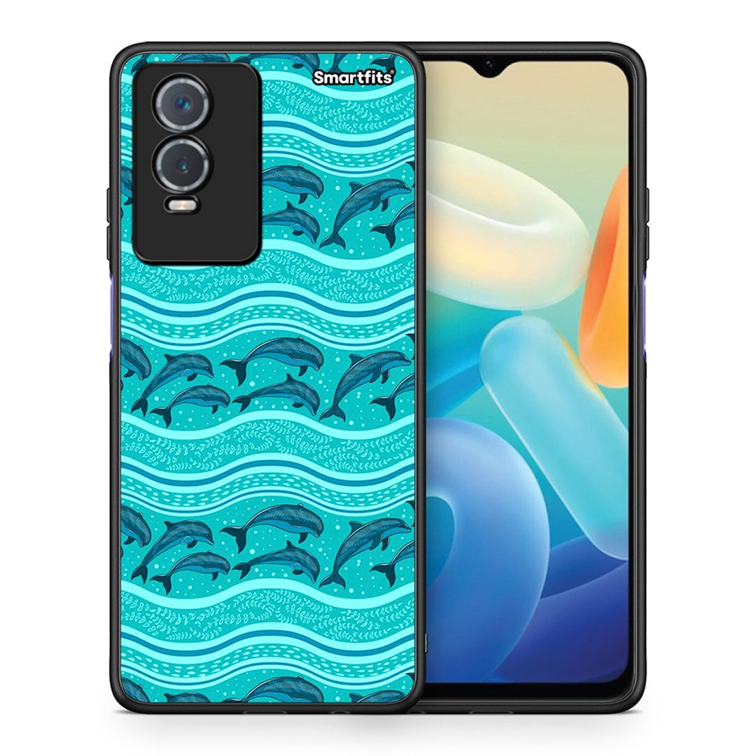 Θήκη Vivo Y76 5G / Y76s / Y74s Swimming Dolphins από τη Smartfits με σχέδιο στο πίσω μέρος και μαύρο περίβλημα | Vivo Y76 5G / Y76s / Y74s Swimming Dolphins case with colorful back and black bezels