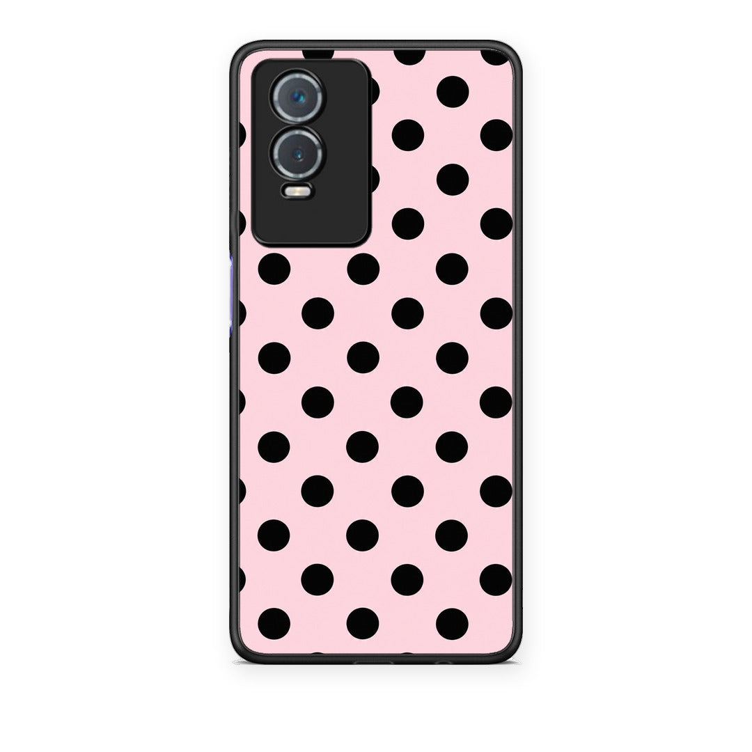 Θήκη Vivo Y76 5G / Y76s / Y74s Black Polka Dots on Pink από τη Smartfits με σχέδιο στο πίσω μέρος και μαύρο περίβλημα | Vivo Y76 5G / Y76s / Y74s Black Polka Dots on Pink case with colorful back and black bezels