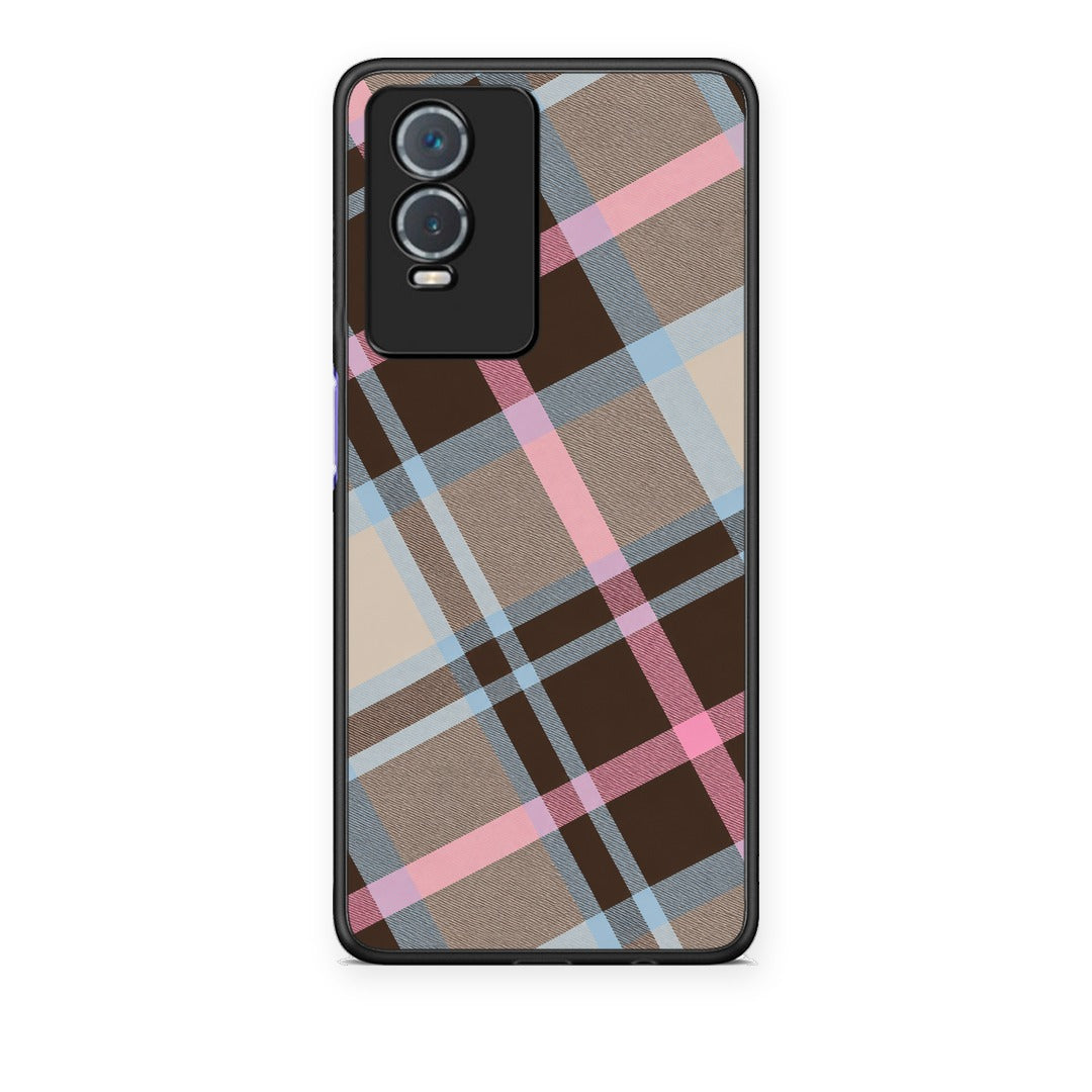 Θήκη Vivo Y76 5G / Y76s / Y74s Brown Pink and Blue Diagonal Plaid από τη Smartfits με σχέδιο στο πίσω μέρος και μαύρο περίβλημα | Vivo Y76 5G / Y76s / Y74s Brown Pink and Blue Diagonal Plaid case with colorful back and black bezels
