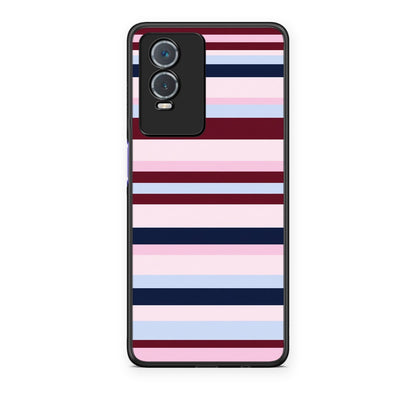 Θήκη Vivo Y76 5G / Y76s / Y74s Burgundy Pink and Blue Horizontal Stripes από τη Smartfits με σχέδιο στο πίσω μέρος και μαύρο περίβλημα | Vivo Y76 5G / Y76s / Y74s Burgundy Pink and Blue Horizontal Stripes case with colorful back and black bezels
