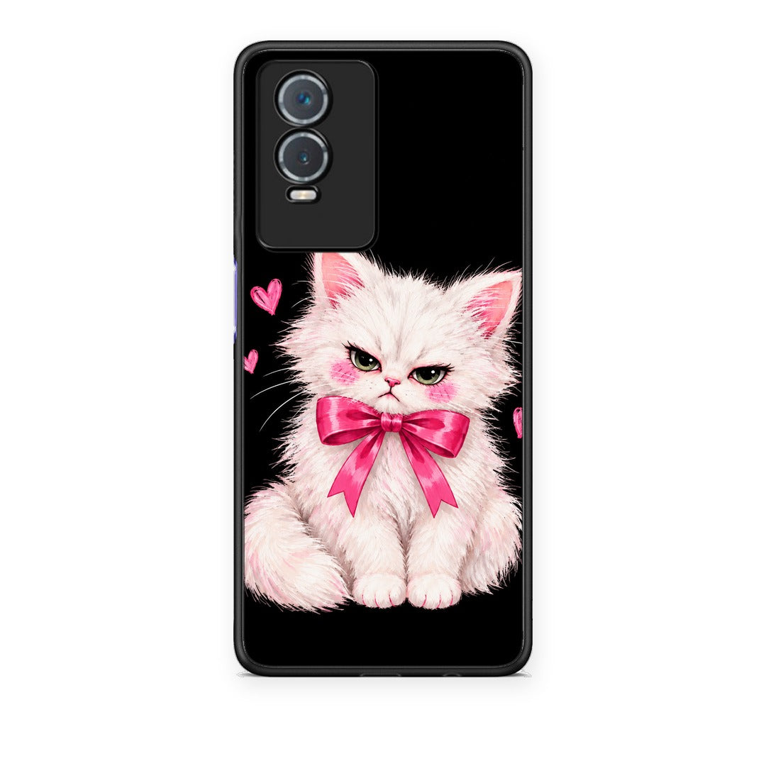 Θήκη Vivo Y76 5G / Y76s / Y74s Grumpy Party Kitten on Black από τη Smartfits με σχέδιο στο πίσω μέρος και μαύρο περίβλημα | Vivo Y76 5G / Y76s / Y74s Grumpy Party Kitten on Black case with colorful back and black bezels