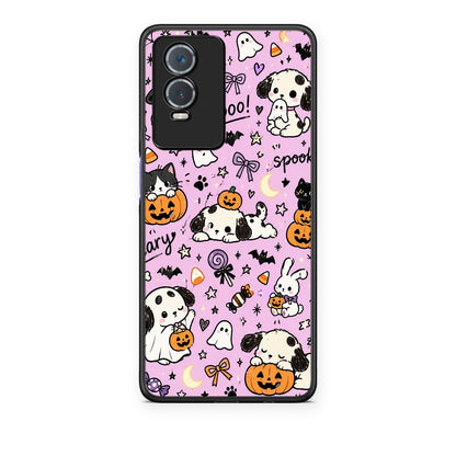 Θήκη Vivo Y76 5G / Y76s / Y74s Halloween Puppies and Friends on Lilac από τη Smartfits με σχέδιο στο πίσω μέρος και μαύρο περίβλημα | Vivo Y76 5G / Y76s / Y74s Halloween Puppies and Friends on Lilac case with colorful back and black bezels
