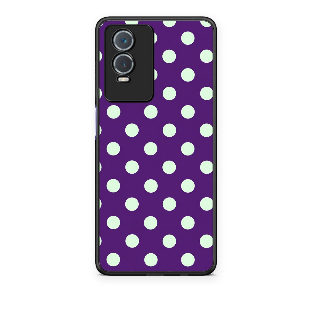 Θήκη Vivo Y76 5G / Y76s / Y74s Mint Polka Dots on Purple από τη Smartfits με σχέδιο στο πίσω μέρος και μαύρο περίβλημα | Vivo Y76 5G / Y76s / Y74s Mint Polka Dots on Purple case with colorful back and black bezels