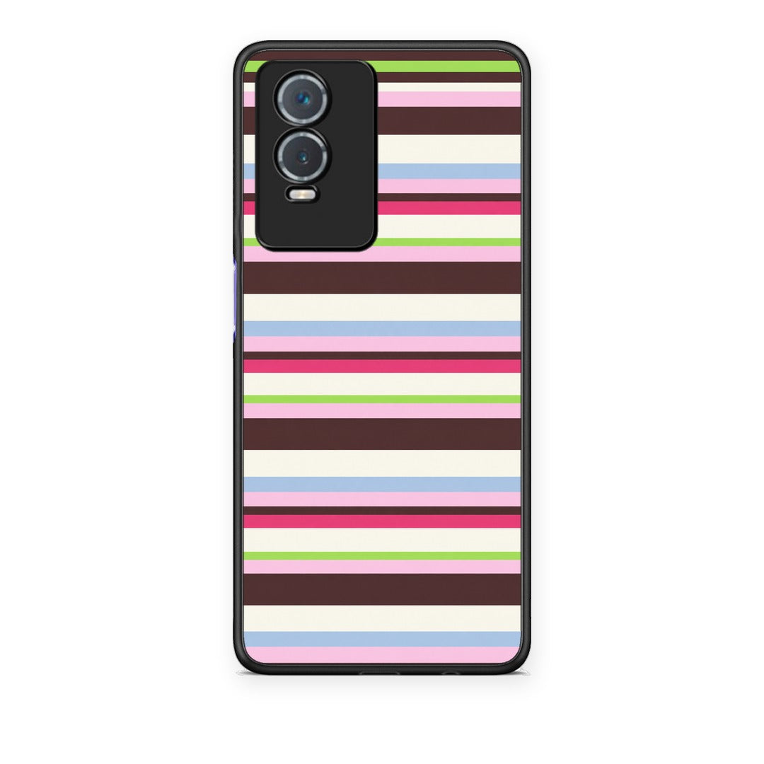 Θήκη Vivo Y76 5G / Y76s / Y74s Multicolour Horizontal Stripes από τη Smartfits με σχέδιο στο πίσω μέρος και μαύρο περίβλημα | Vivo Y76 5G / Y76s / Y74s Multicolour Horizontal Stripes case with colorful back and black bezels