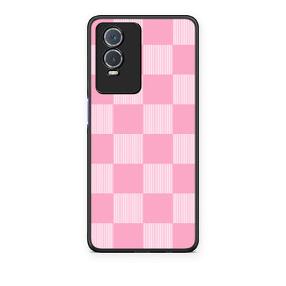 Θήκη Vivo Y76 5G / Y76s / Y74s Pink and White Striped Checks από τη Smartfits με σχέδιο στο πίσω μέρος και μαύρο περίβλημα | Vivo Y76 5G / Y76s / Y74s Pink and White Striped Checks case with colorful back and black bezels