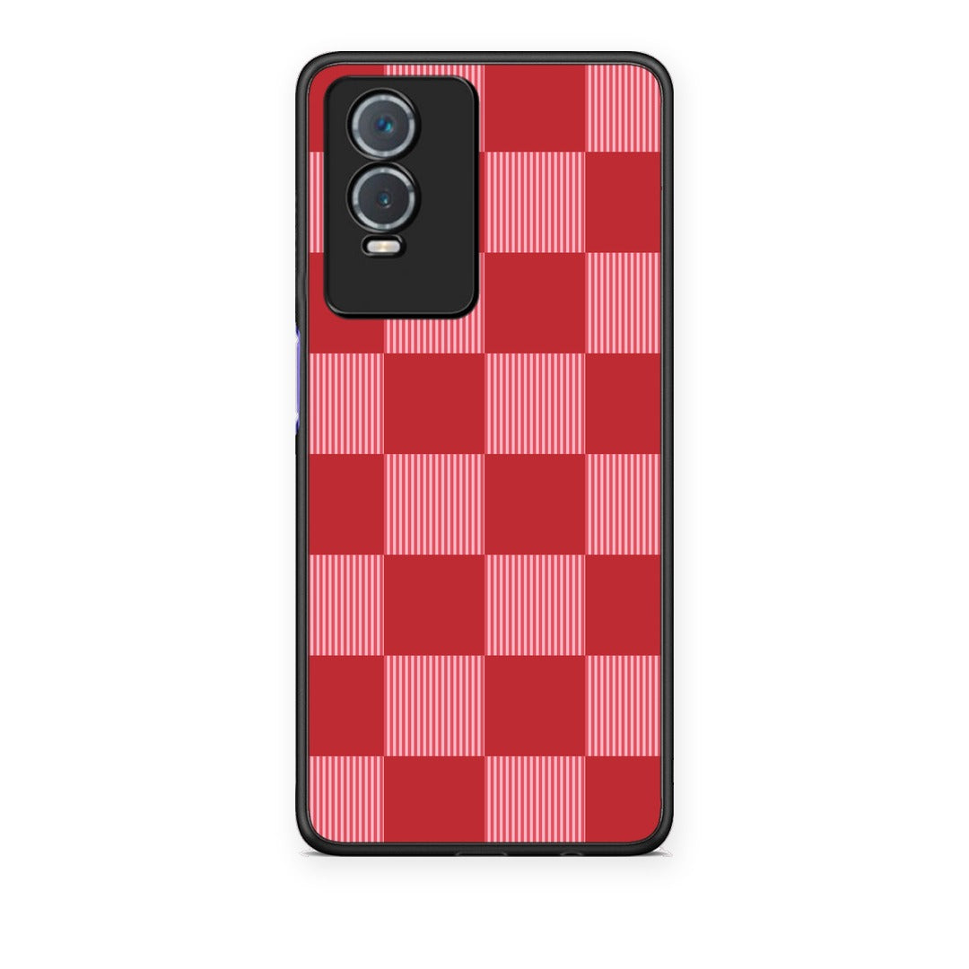 Θήκη Vivo Y76 5G / Y76s / Y74s Red and Pink Striped Checks από τη Smartfits με σχέδιο στο πίσω μέρος και μαύρο περίβλημα | Vivo Y76 5G / Y76s / Y74s Red and Pink Striped Checks case with colorful back and black bezels