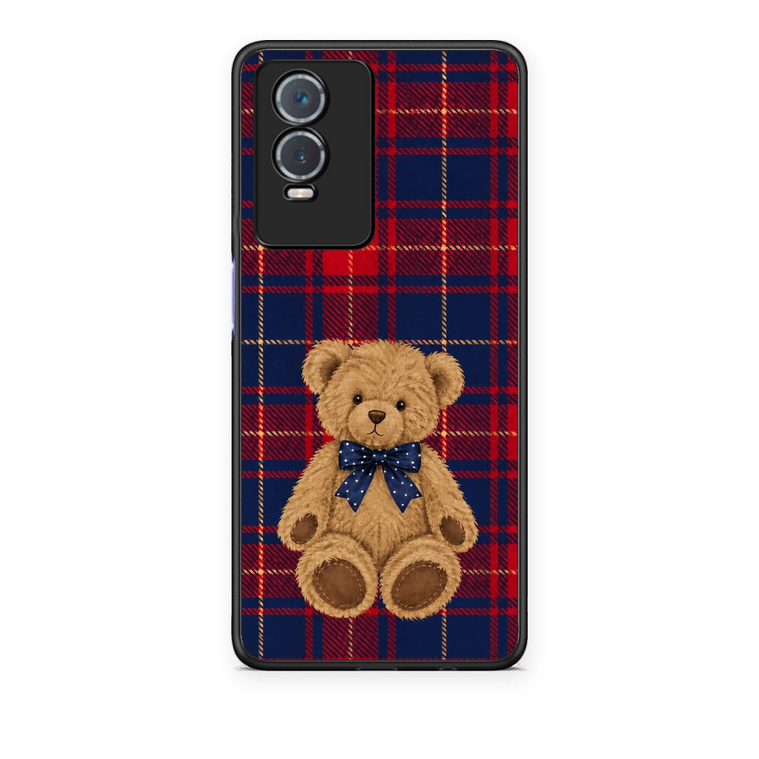 Θήκη Vivo Y76 5G / Y76s / Y74s Teddy Bear on Red and Navy Tartan από τη Smartfits με σχέδιο στο πίσω μέρος και μαύρο περίβλημα | Vivo Y76 5G / Y76s / Y74s Teddy Bear on Red and Navy Tartan case with colorful back and black bezels