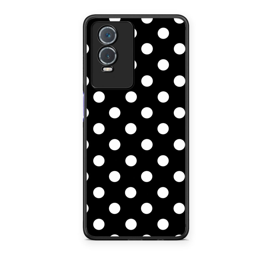 Θήκη Vivo Y76 5G / Y76s / Y74s White Polka Dots on Black από τη Smartfits με σχέδιο στο πίσω μέρος και μαύρο περίβλημα | Vivo Y76 5G / Y76s / Y74s White Polka Dots on Black case with colorful back and black bezels