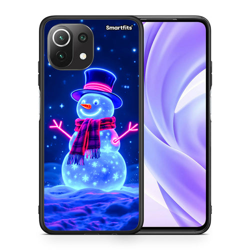 Θήκη Xiaomi 11 Lite/Mi 11 Lite Christmas Neon Snowman από τη Smartfits με σχέδιο στο πίσω μέρος και μαύρο περίβλημα | Xiaomi 11 Lite/Mi 11 Lite Christmas Neon Snowman case with colorful back and black bezels