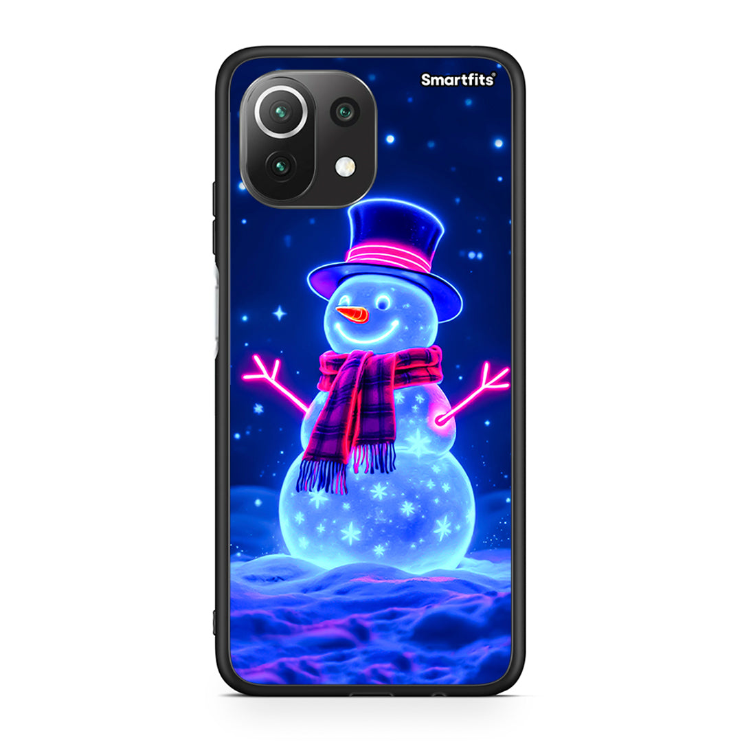 Xiaomi 11 Lite/Mi 11 Lite Christmas Neon Snowman θήκη από τη Smartfits με σχέδιο στο πίσω μέρος και μαύρο περίβλημα | Smartphone case with colorful back and black bezels by Smartfits